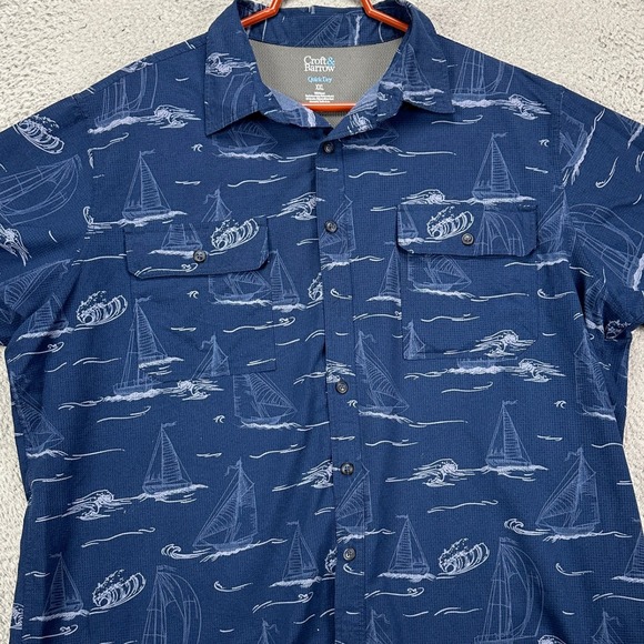 Croft Barrow Quick Dry Shirt Button Up Mens 2XL Blue Sailboat Vented Flap Pocket